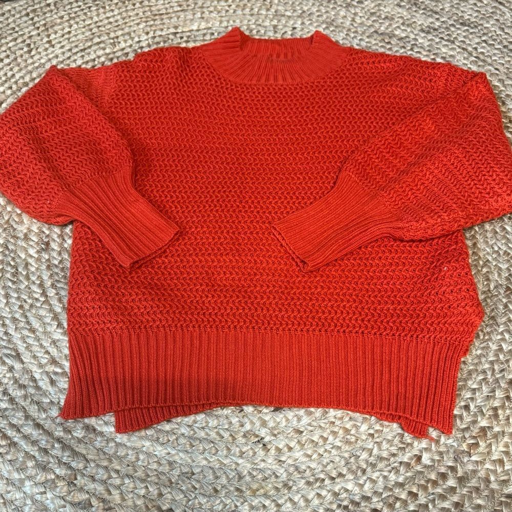 Red orange knit sweater, balloon sleeve size large